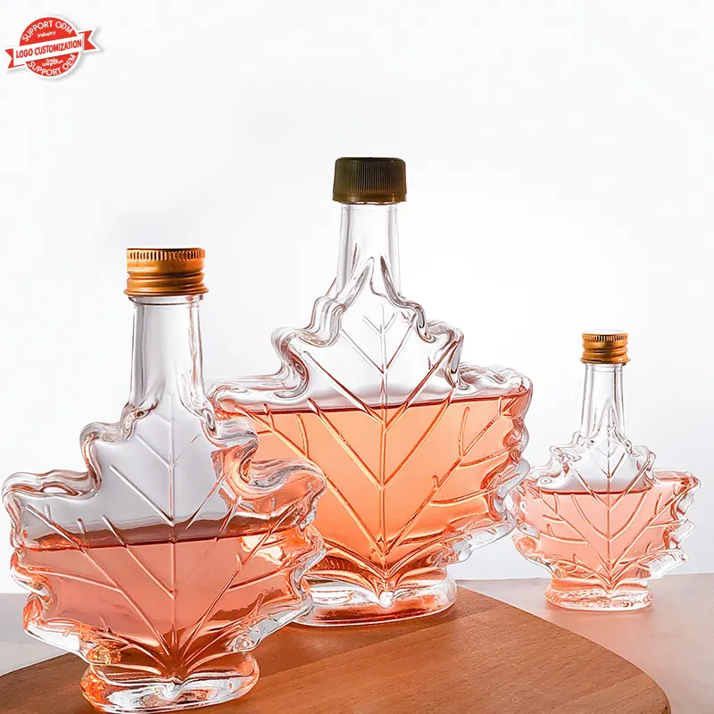 Sang Trọng 50Ml 100Ml 250Ml Maple Lá Chai Thủy Tinh Cho Rượu Vang Whisky Gin Đồ Uống Với Nắp Nhôm