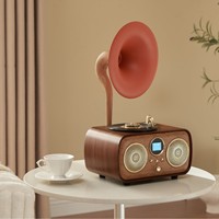 Jiabaite Mini Enceinte Stéréo Rétro Portable avec Subwoofer, Son de Haute Qualité, Grain de Bois, TF/USB