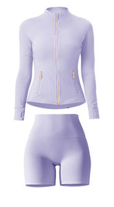 Completo da <span class=keywords><strong>Donna</strong></span> di Alta Qualità per Allenamento in Palestra, Tuta Sportiva con Giacca a Maniche Lunghe con Zip e <span class=keywords><strong>Pantaloncini</strong></span>, Set Due Pezzi - Product Image 4