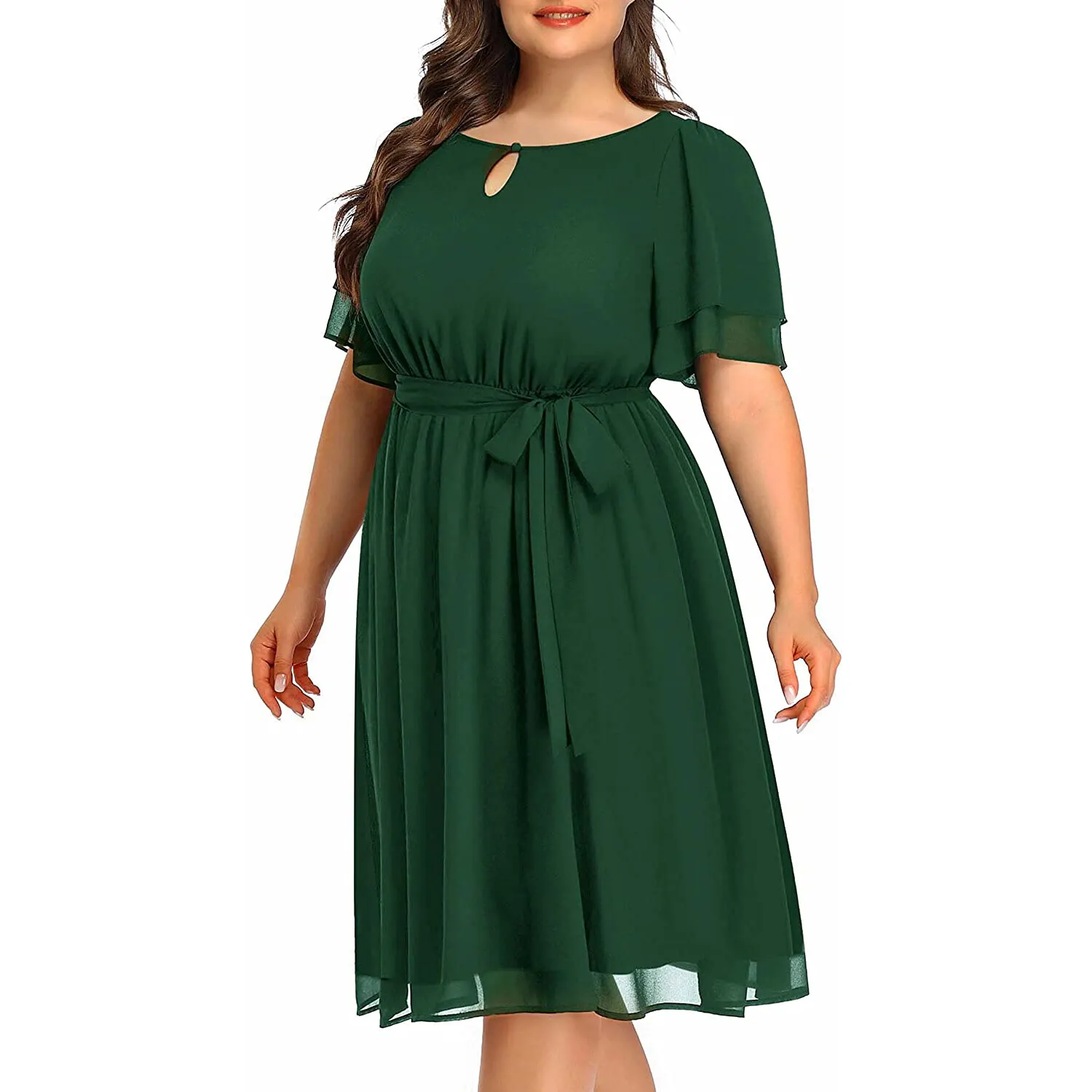 Formal Plus Size Women Clothing Classic Elegant Casual Chiffon Summer Short Sleeve Dinner Cocktail Party Midi Dress For Lady