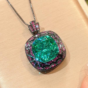 Lujo Dubai nupcial boda Boutique joyería conjunto mujer negro Oro Verde circón <span class=keywords><strong>Esmeralda</strong></span> anillo pendientes colgante collar - Product Image 4