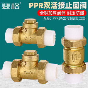 วาล์วกันกลับแบบสองทาง PPR ขนาด 20/25/32 มม. ตัววาล์วทองแดง สำหรับท่อน้ำ แบบแนวนอนและแนวตั้ง - Product Image 1