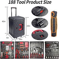 Ensemble de 188 pièces avec boîte à outils roulante Kit d'outils à quatre couches avec tiroir Kit complet d'outils ménagers