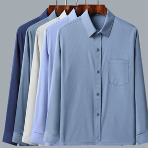 Dad's Long Sleeved Shirt Middle-aged Ice Silk Casual Shirt Spring and Summer Clothes <strong>Elderly</strong> Men's Top Summer Thin - Product Image 1