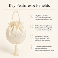 Sac à cordon en satin brodé personnalisé, pochette de mariée avec monogramme, sac cadeau pour demoiselle d'honneur