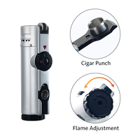Briquet torche au butane moderne en métal à quatre jets avec logo personnalisé, coupe-cigare intégré et roue à silex pour le camping
