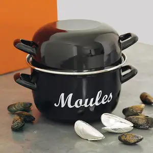 20cm 2L enamelware cookware custom logo printing black sea fish Enamel steel Mussel Pot with lid