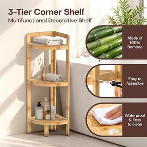 Estante de almacenamiento de tres niveles para baño, de madera, con forma triangular, duradero y multiusos, para artículos de tocador y plantas suculentas - Product Image 2