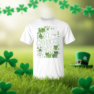 T-shirt Lucky Cats pour la fête de la Saint-Patrick, pour les amoureux des chats, design vert festif - Product Image 3