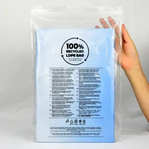 100% Recycled LDPE Bags GRS PCR Suffocation Warning Transparent Clear 30% PE Post Consumer Poly Clothing Packaging Polybag With