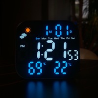 Multifunktionale LED-Uhr zum Aufhängen oder Aufstellen Wetter- und Temperaturanzeige Große Digitale Wanduhr für Zuhause und Büro