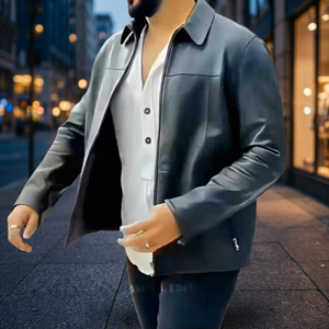 Chaqueta de Cuero Genuino de la Mejor Calidad, Estilo Racer, Unisex, Cuello Mao, Impermeable, Transpirable y Resistente al Viento - Product Image 1