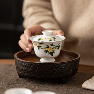 Hand Painted Osmanthus Flower Gaiwan Porcelain With Lid Single <b>Tea</b> Bowl For Gongfu <b>Tea</b> <b>Set</b> Home Use Afternoon <b>Tea</b> - Product Image 2