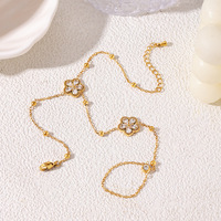 Bracelet de doigt N&S en acier inoxydable plaqué or 18 carats avec trèfle à quatre feuilles et zircone cubique, résistant à l'eau et inaltérable, cadeau pour femme