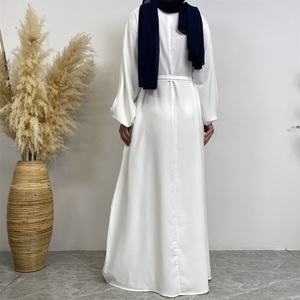 6673# New Arrival Slim Sleeves Elastic Cuff Plain Color Closed Abaya Muslim Women Modest slip Dress With Side Pockets - Product Image 5