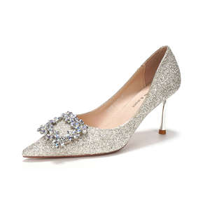 7888F-118 Escarpins de mariée à talon aiguille scintillants, bout pointu, décorés de strass, chaussures de mariage à talon haut, élégantes pour femme, pour soirée - Product Image 5