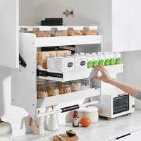Armário de Parede Moderno para Cozinha de Hotel Eacha, Organizador Vertical Retrátil com Cesto, Multifuncional, 3 Prateleiras, 25cm de Profundidade, 45.2cm