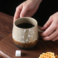 Mug Kopi Keramik Bermotif Daun/Libung/Lepasang Ikan dengan Lapisan Glaze Crackle 330ml, Aman untuk Mesin Cuci Piring dan Microwave, Cocok untuk Minuman di Pantai saat Musim Panas