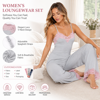 Ensemble de pyjama deux pièces pour femmes en tricot simple à haute élasticité, imprimé, rouge et blanc classique, antistatique, séchage rapide