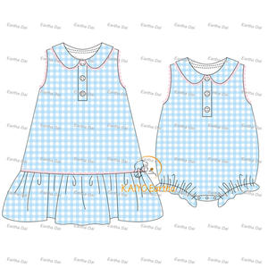 Ropa para niños verano cuello Peter Pan vestidos para niñas pequeñas vestido tejido gingham para niños niña Pascua - Product Image 3