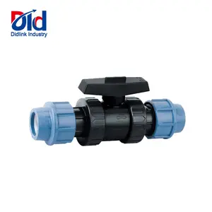 Vanne à bille en plastique pp pvc, à double union, HDPE PP pour tuyau d'eau, raccord de Compression PN16 PP