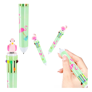 10 in 1 Multi-color Lovely Flamingo Cartoon Student Ballpoint <b>Pens</b> Wholesale Retractable Plastic Custom Logo Print Manufactures - Product Image 2