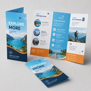 Brochure promotionnelle personnalisée pour voyages et aventures en plein air, impression couleur vive sur papier glacé, pliée en trois - Product Image 1