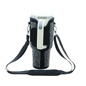 Sac isotherme à bandoulière réutilisable en néoprène pour aliments, avec manchon de tasse scintillant et porte-gobelet à strass – Grande Vente - Product Image 5