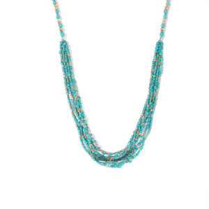 Fashion Beaded <b>Necklace</b> 316L Stainless Steel PVD Gold Plating Sustainable Resistant Multi Strand Turquoise Beads - Product Image 2