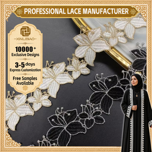 Factory Direct Silver Embroidered <strong>Lace</strong> Trim Double Edge <strong>for</strong> Kaftan <strong>Sleeve</strong> Cuff Wholesale Ready Ship - Product Image 1