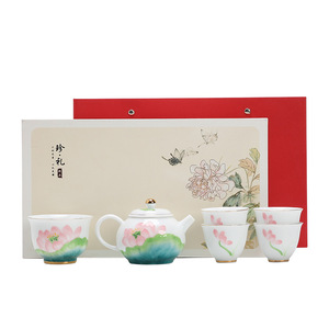 Dehua White Porcelain Hand Painted Kung Fu <b>Tea</b> Set With Lid 1 Pot 5 Cups Gift <b>Box</b> Home Use - Product Image 5