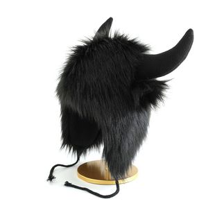 Chapeau en fausse fourrure décontracté unisexe pour adultes, motif vache amusante avec cornes de démon, coupe-vent, protection des oreilles, chaud pour l'hiver, idéal pour cyclistes et Halloween - Product Image 3