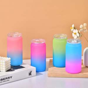 Gobelets en plastique colorés en forme de canette de 16 oz, recyclables, avec couvercle en PP et paille, pour emballage UV DTF, expédiés depuis notre entrepôt américain - Product Image 2