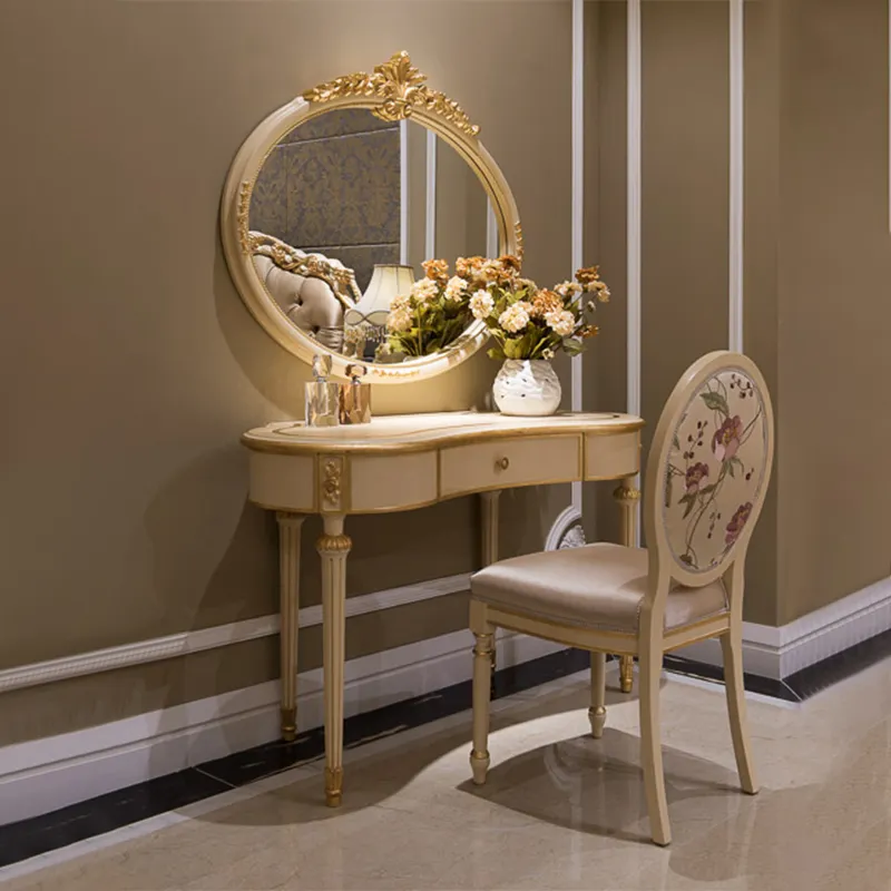 Fashion beauty living room hotel white dressing desk set wooden gold foil makeup vanity table