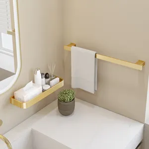 Porte-serviettes de bain en aluminium 50cm Porte-serviettes mural pour salle de bain Blanc/Noir/Gris/Or