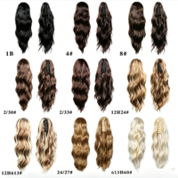 Perruque queue de cheval multi-tons avec pince, boucles naturelles ondulées et volumineuses, installation facile à clipser, cheveux synthétiques réalistes