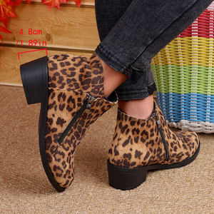 Scarpe a punta con <span class=keywords><strong>tacco</strong></span> basso effetto leopardo da donna con cerniera laterale su <span class=keywords><strong>stivaletti</strong></span> alla caviglia da donna autunno inverno alla moda stivali eleganti - Product Image 6