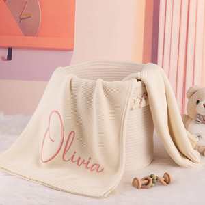 Manta de Algodón Tejida para Recién Nacido con Nombre e Icono, Regalo Personalizado Bordado para Cochecito de Bebé - Product Image 5