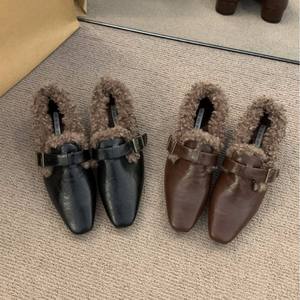 Chaussons en cuir véritable et en maille à semelle épaisse pour unisexe, nouvelle mode printemps-automne 2026, chaussons en coton pour sortir - Product Image 5