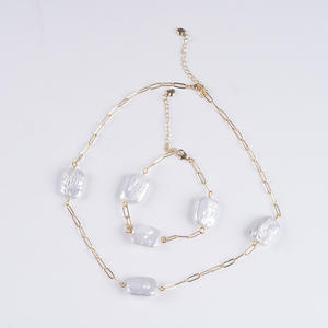 New 14-16mm Natural Pearl White Baroque Square <b>Bracelet</b> Adjustable Buckle Fashion Jewelry <b>Set</b> for European and American Style - Product Image 1