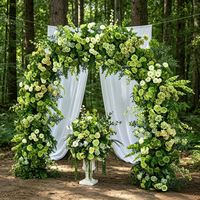Arche de fleurs en soie verte, grande composition florale, toile de fond en forme de U, arche de fleurs artificielles pour mariage en plein air