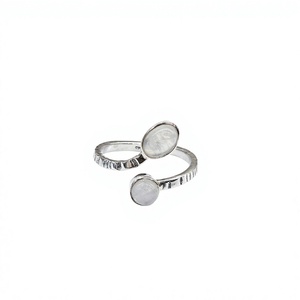 925 Sterling <b>Silver</b> <b>Adjustable</b> Open <b>Ring</b> with Oval and Round Rainbow Moonstone Handmade Artisan Jewelry - Product Image 1