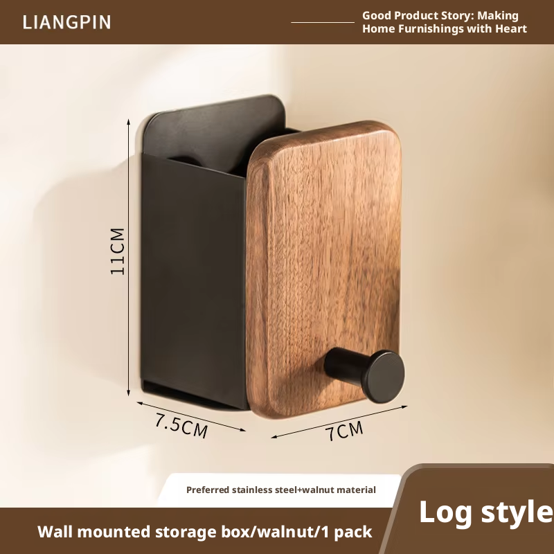 Caja de almacenamiento negra para pared - nogal