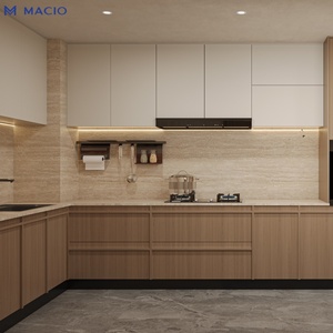 Diseño de Cocina Compacta MACIO con Gabinetes sin Tiradores en Gris y Base de Nogal, Cocina Compacta Personalizada para Apartamentos Pequeños - Product Image 3