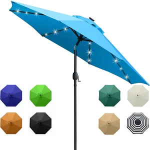 LEDライト付きガーデンパラソル、マーケット傘、クランクとチルト付きパティオ傘屋外マーケット傘。