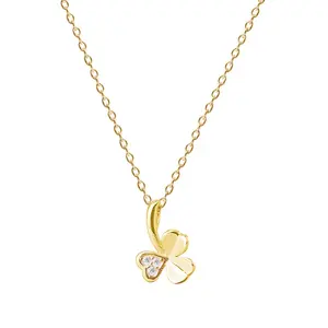 Free Shipping Lovely Leaf Pendant Plated 18K Gold 925 Sterling Silver Three Clover Necklace