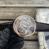 Montre mécanique automatique transparente pour homme OEM, design tourbillon céleste, bracelet en cuir noir Jacobts