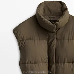 Groothandel Mode Gewatteerd Nylon Ganzendons Gevuld Plus Lange Winter Warme Puffer Vest Met Capuchon Voor Dames