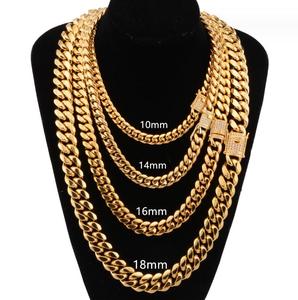 6mm-18mm Cubano Banhado A Ouro Colar De Aço Inoxidável & Pulseira Conjunto com Zircon Iced Link Chain para Presente De Aniversário - Product Image 1