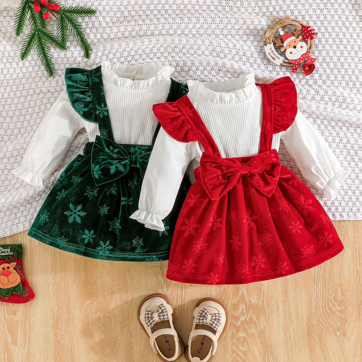 open lace back dress Girls Red Holiday Dress with White Flower Bow | Christmas & Valentine  Outfit main image 0